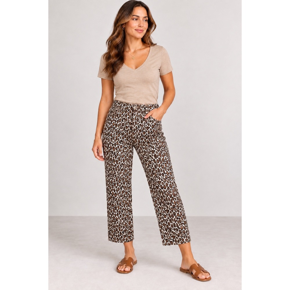 Chico's So Slimming Leopard Print Ankle Pants Size 2R 12 Regular Animal Print